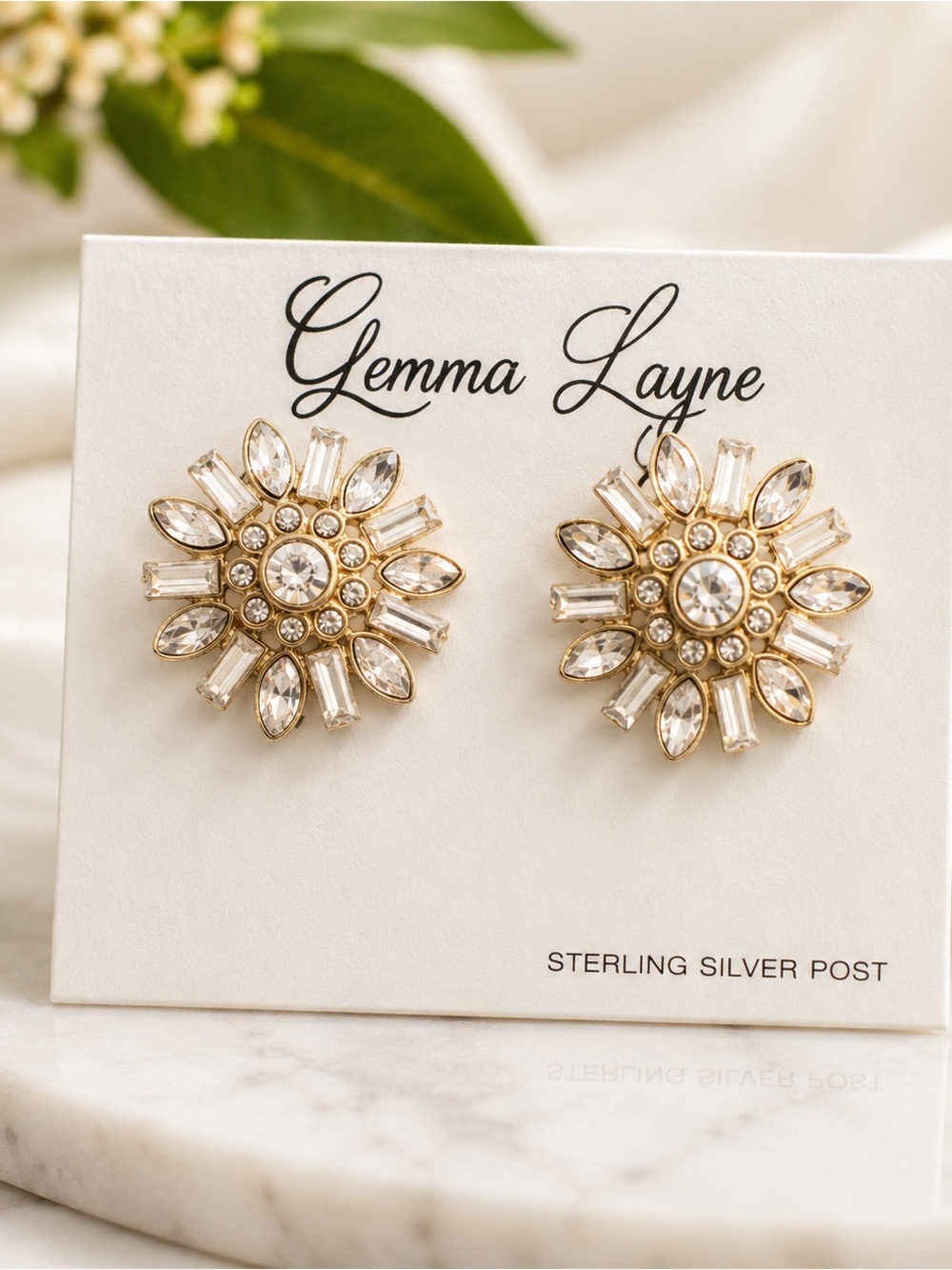 Gold and Crystal Floral Statement Earrings
